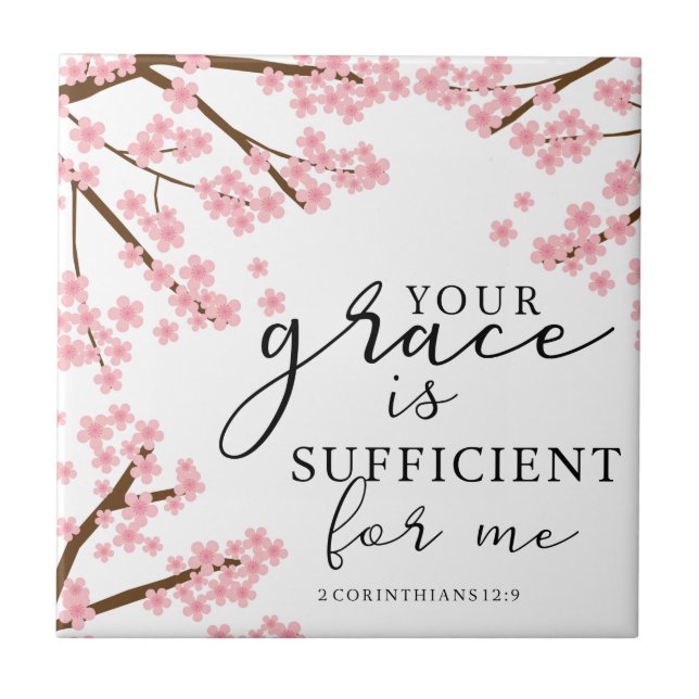 Your Grace is Sufficient Bible Cherry Blossoms Tile (Front)