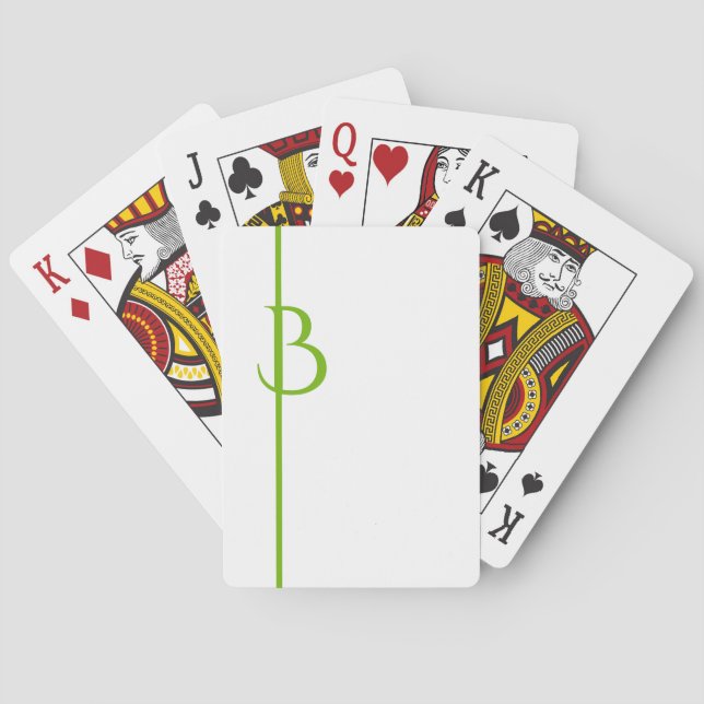 YOUR Graceful GREEN INITIAL & LINE ON CRISP WHITE Playing Cards (Back)