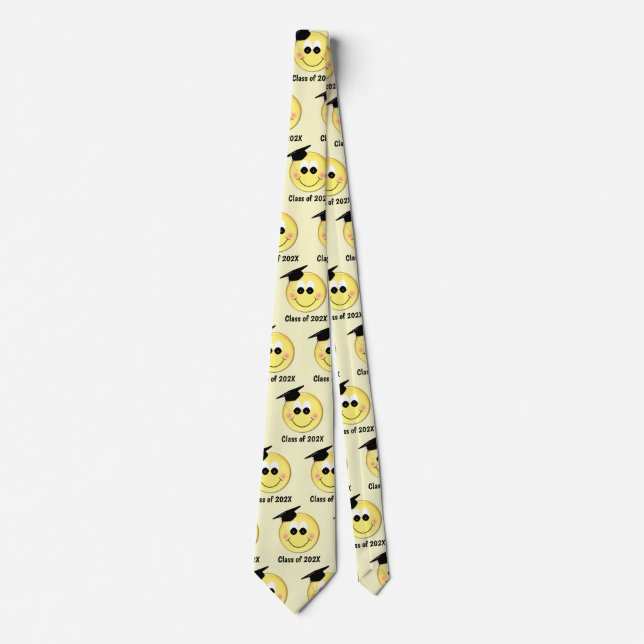 Your Grad Year Happy Face With Graduation Cap  Tie (Front)