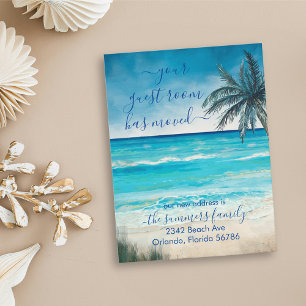 Your Guest Room has Moved Beach Ocean Sea Announcement Postcard