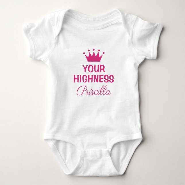 Your Highness funny pink princess crown custom Bab Baby Bodysuit (Front)