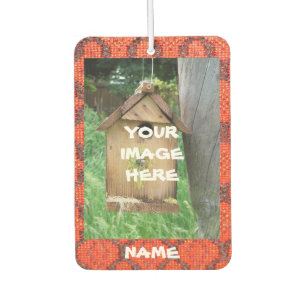 Your Image and Text on Red textured background Car Air Freshener