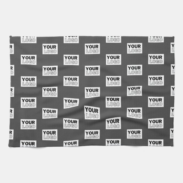 Your Image Design or Business Logo Tiled | Grey Tea Towel (Horizontal)