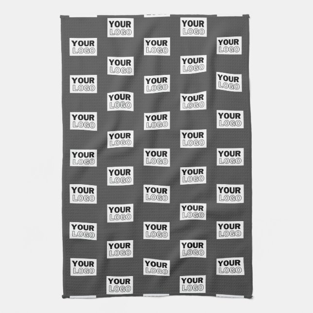 Your Image Design or Business Logo Tiled | Grey Tea Towel (Vertical)