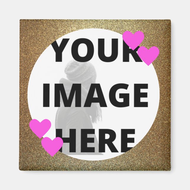Your Image Gold Glittery Hearts Magnet (Front)