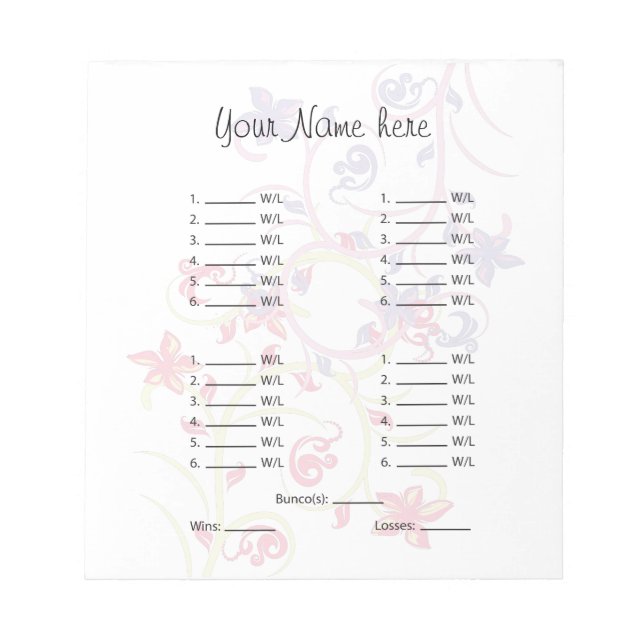 Your Image Here Bunco Sheet/Card Notepad (Front)