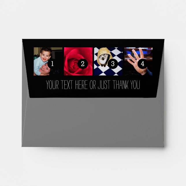 Your Images and Your Greeting Text on Black Envelope (Back (Top Flap))