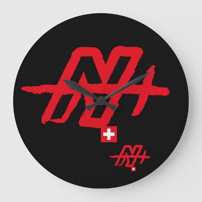 Your initial letter N, letter SUISSE v TRACE Large Clock (Front)