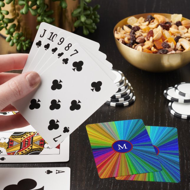 Your Initial Monogram Rainbow Circle Pattern Playing Cards (In Situ)
