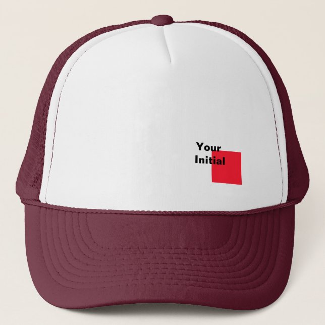 Your Initial Monogram White + Maroon  Trucker Hat (Front)