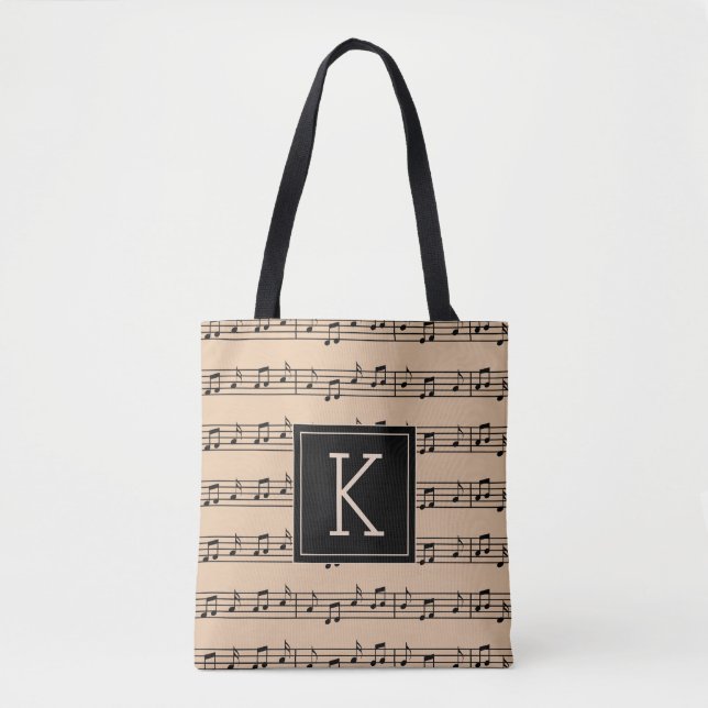 Your Initial | Musical Notes Tote Bag (Front)