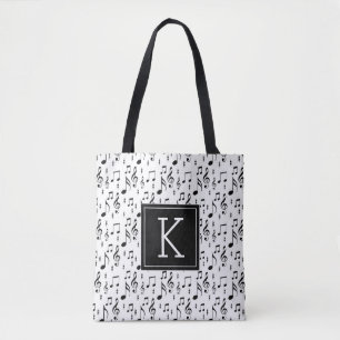 Your Initial   Musical Notes Tote Bag