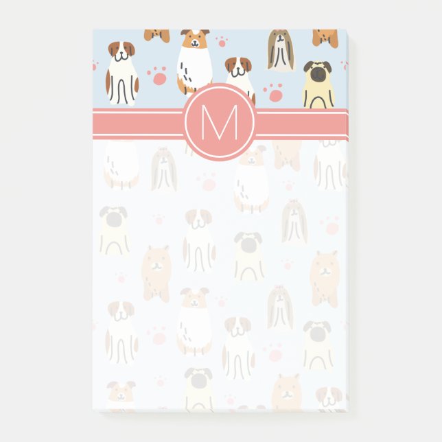 Your Initial | Puppies & Paws Post-it Notes (Front)