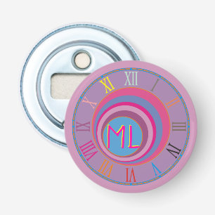 Your Initials Clock Art Pink Purple Blue Colourful Bottle Opener