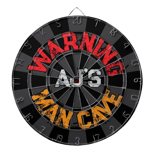 Your Initials Man Cave Warning Black Charcoal Grey Dartboard (Front)