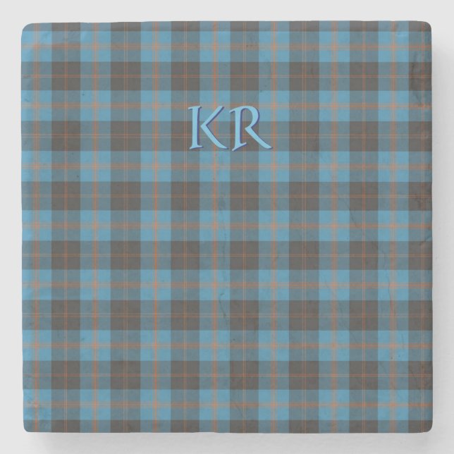 Your initials on Angus District Ancient tartan Stone Coaster (Front)