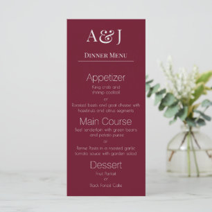Your Initials on Burgundy Modern and Elegant Menu