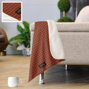 Your Initials on Knitted Look Plaid - Burnt Orange Sherpa Blanket