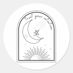 Your Intuition Boho Stars Moon Abstract Line Art T Classic Round Sticker