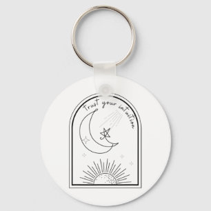 Your Intuition Boho Stars Moon Abstract Line Art T Key Ring