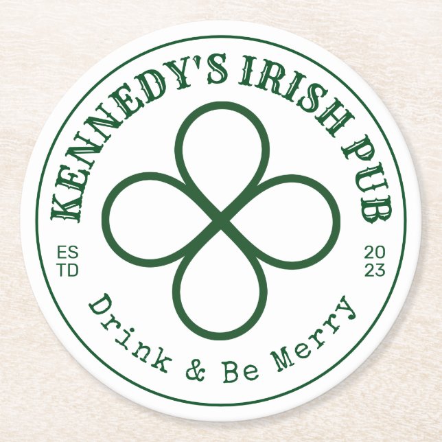YOUR IRISH PUB Drink & Be Merry Round Paper Coaste Coaster (Front)