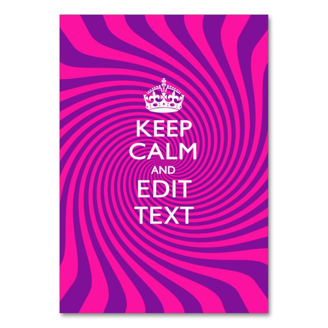 Your Keep Calm Saying on Hot Pink Swirl Table Number (Front)