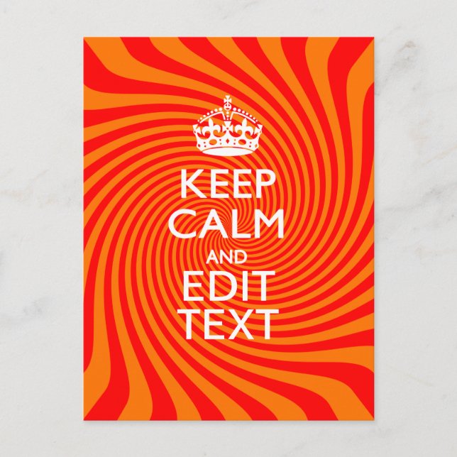 Your Keep Calm Saying on Vibrant Orange Swirl Postcard (Front)