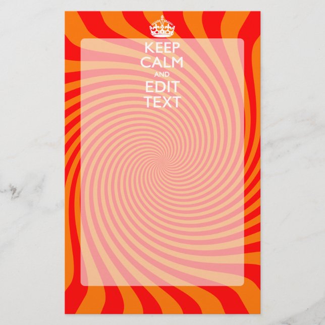 Your Keep Calm Saying on Vibrant Orange Swirl Stationery (Front)