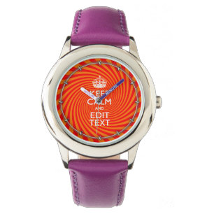 Your Keep Calm Saying on Vibrant Orange Swirl Watch