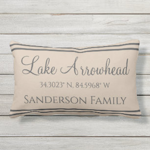 Your Lake and Family Name Map Coordinates Lumbar Cushion