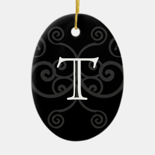 Your Letter. Black / White Swirl Monogram. Custom Ceramic Tree Decoration