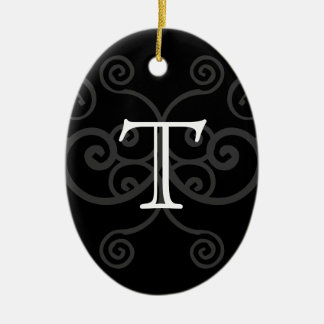 Your Letter. Black / White Swirl Monogram. Custom Ceramic Tree Decoration