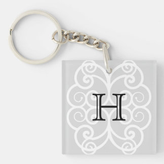 Your Letter. Black / White Swirl Monogram. Custom Key Ring
