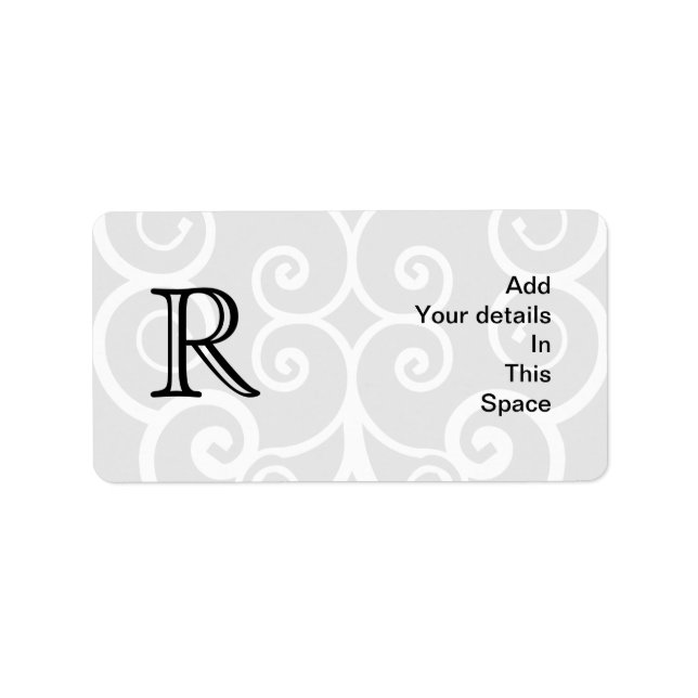 Your Letter. Black / White Swirl Monogram. Custom Label (Front)