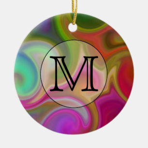 Your Letter, Colourful Swirls and Custom Monogram. Ceramic Tree Decoration