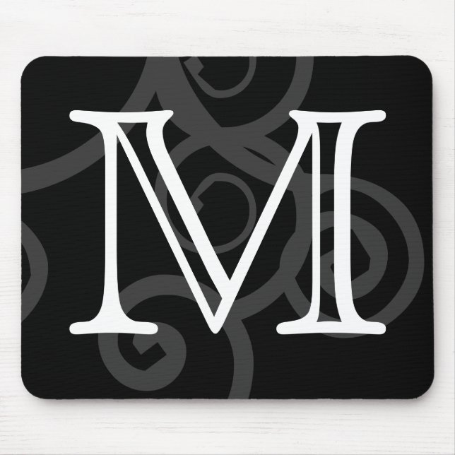 Your Letter. Custom Black / White Swirl Monogram. Mouse Pad (Front)