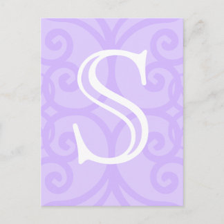 Your Letter. Custom. Lilac Purple Swirl Monogram. Postcard