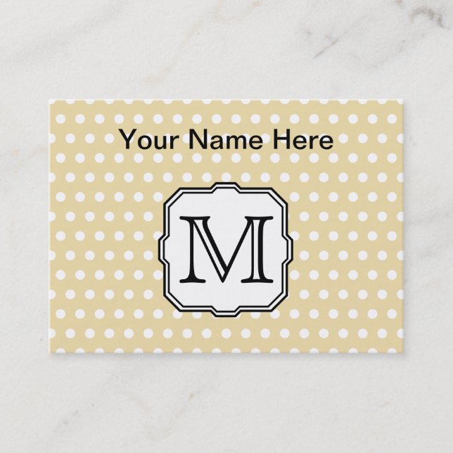 Your Letter. Custom Monogram. Beige Polka Dot. Business Card (Front)