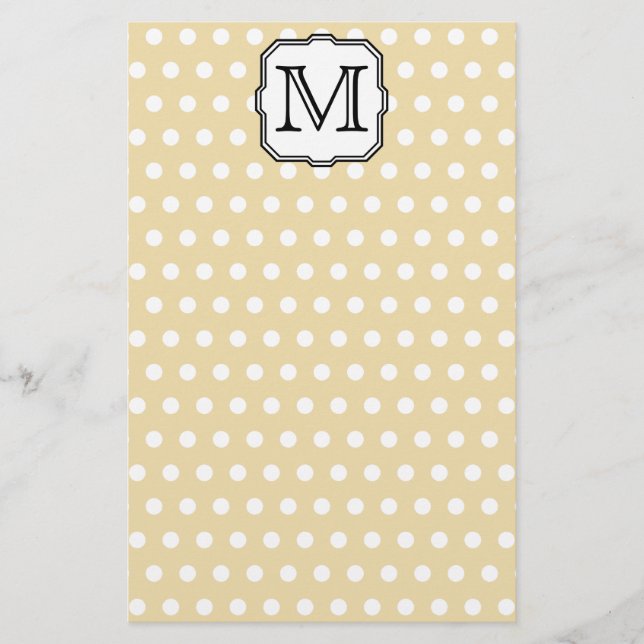 Your Letter. Custom Monogram. Beige Polka Dot. Stationery (Front)