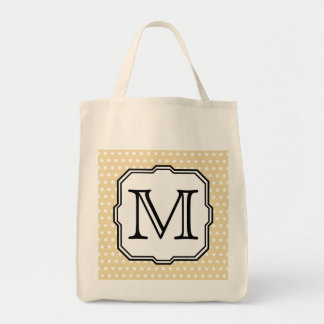 Your Letter. Custom Monogram. Beige Polka Dot. Tote Bag