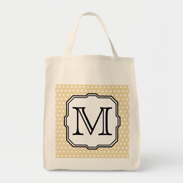 Your Letter. Custom Monogram. Beige Polka Dot. Tote Bag (Front)