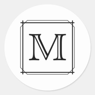 Your Letter. Custom Monogram. Black and White Classic Round Sticker