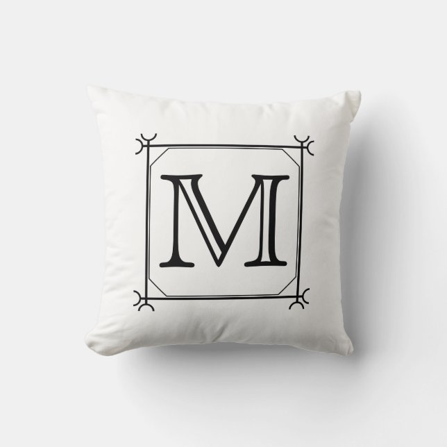 Your Letter. Custom Monogram. Black and White Cushion (Front)