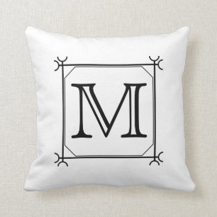 Your Letter. Custom Monogram. Black and White Cushion