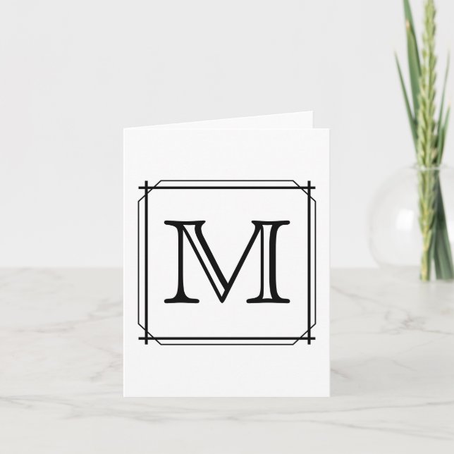 Your Letter. Custom Monogram. Black and White Note Card (Front)
