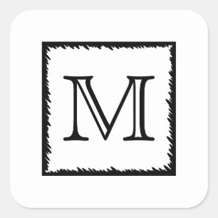 Your Letter. Custom Monogram. Black and White Square Sticker