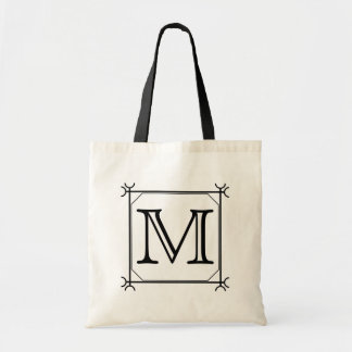 Your Letter. Custom Monogram. Black and White Tote Bag