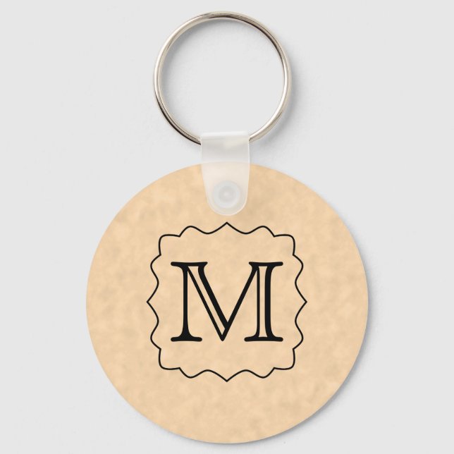 Your Letter. Custom Monogram. Black & Parchment Key Ring (Front)