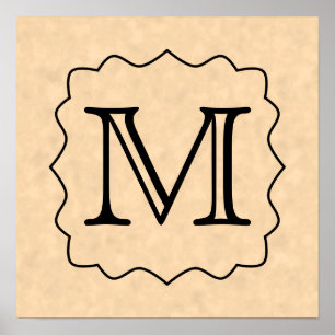 Your Letter. Custom Monogram. Black & Parchment Poster