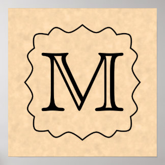 Your Letter. Custom Monogram. Black & Parchment Poster